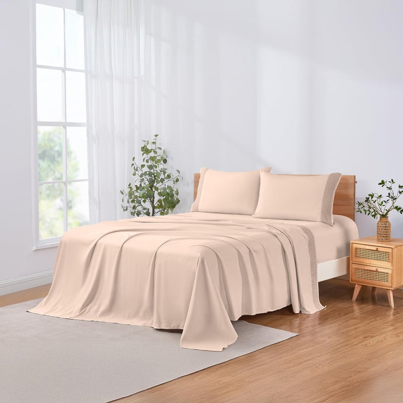 Modern Threads 4 Piece Microfiber Sheet Set â€“ Soft Cooling Bed Sheets with Crochet Lace â€“ Deep Pocket, Wrinkle Free, Breathable, Hotel Luxury Bedding, Blush Pink, Queen - Image 4